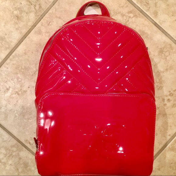 red patent leather backpack